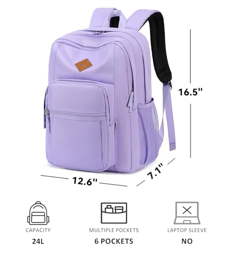 Image of abshoo Girls Solid Color Backpack For College Women Water Resistant School Bag (Light Purple)