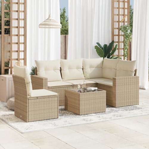 QJBSAVVA Rattan Lounge Set Beige 6 TLG