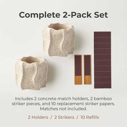 Support d'allumettes en béton avec grattoir pour bougies et cheminée - 3