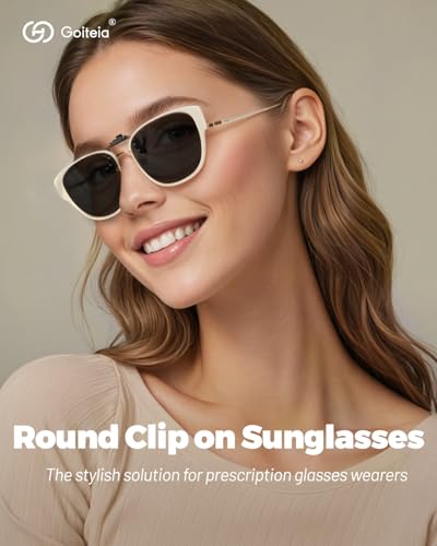 Image of Goiteia Oversized Polarized Clip on Sunglasses over Prescription Glasses for Women Men-Round Frame,UV400Protection