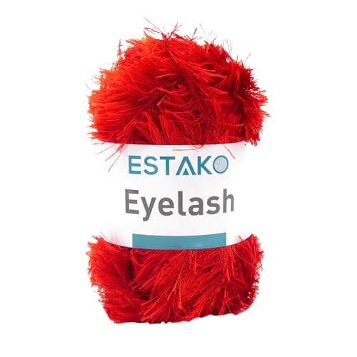 Estako Eyelash Yarn, Soft Fuzzy Faux Fur for Crochet and Knitting, Red