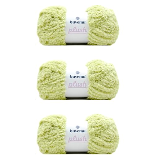 Image of Plush Faux Fur Bulky Yarn, Super Soft Fluffy Fuzzy for Knitting Crocheting Crafting, 100 Gram (3.53 Ounces) 109 Yards (100 Meters) (Light Pistachio) (3 Skeins)