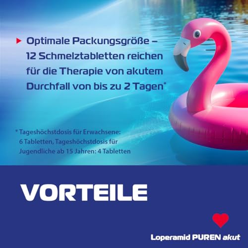 Loperamid PUREN akut 6 Schmelztabletten - schnelle Hilfe bei akutem Durchfall, schnelle Wirkung, gut verträglich, praktisches Format, einfache Anwendung