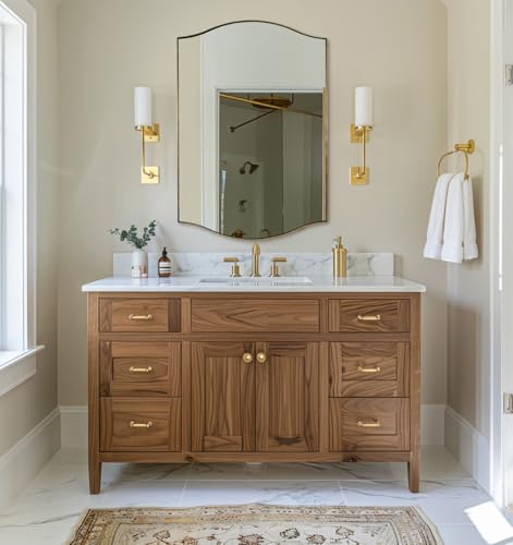 Image of ANDY STAR Gold Bathroom Mirror, 24 inchx36 inch Brushed Brass Scalloped Wall Mirror in Stainless Steel Metal Frame, Unique Vanity Mirror with Modern Curved Edge Design, Ideal for Bathroom, Bedroom, Entryway