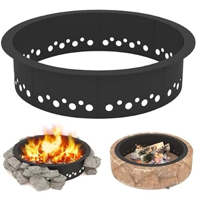 Outdoor Smokeless Fire Pit Ring Liner, 35-inch OD/31-inch ID, Breathable and Fully Burnable, Metal Steel Round Fire Pit Ring Liner for Outdoor DIY Party Bonfire Ring, Black Fire Pit Ring Liner