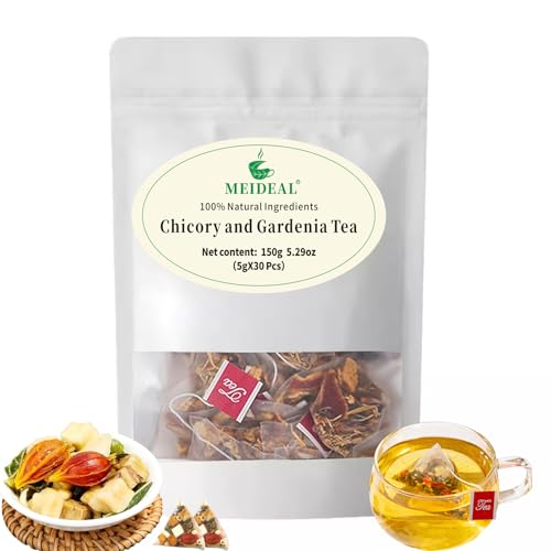 Chicory and Gardenia Tea, Nine Organic Herbal Ingredients Liver and Kidney Tea, Sugar & Caffeine Free Chinese Herbal Tea with Chicory, Gardenia, Dandelion Root for Wellness 150g(5g*30 Bags)