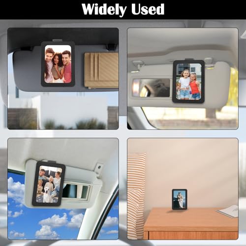 Image of 2Pcs Car Picture Frame Visor Clip, Leather Holder Personalized Display Magnetic Photo Frame Vertical Horizontal Fit 2.17 inchx3.35 inch Photo Car Accessories Gifts