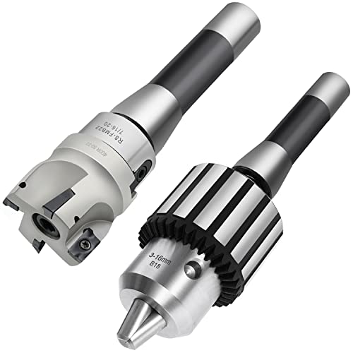 Image of Earl Diamond Super Heavy Duty Drill Chuck 5/8" Capacity with R8 Shank Precision Integrated & Chuck Jaw Tightening Key and R8 FMB22 7/16 Straight Shank Arbor 400R Face End Mill Cutter