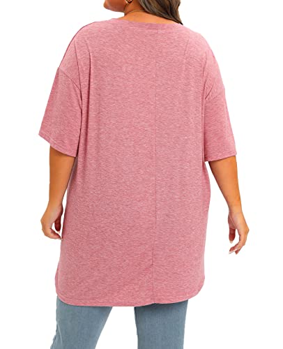 Plus Size Oversized T Shirts Women V Neck Half Sleeve Drop Shoulder Tshirt Casual Summer Tunic Tops 3X Pink #TOP4