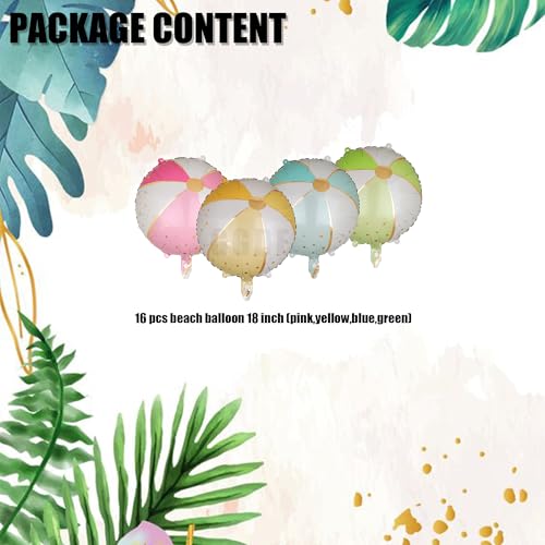 Image of Beach Balloons 18 Inch Mylar Beach Balloon Summer Swimming Hawaiian Luau Hawaii Beachs Pool Theme Birthday Party Decor Supplies 16 Pcs