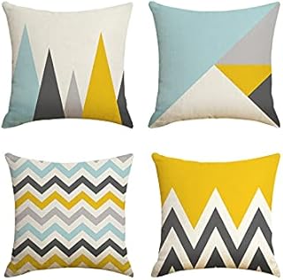 Andiker Square Pillow Covers 4 Packs 45cm x 45cm, 18'' x 18'' Decorative Linen Cushion Covers with Invisible Zipper, Durable Geometric Pillowcases for Living Room Sofa Bedroom