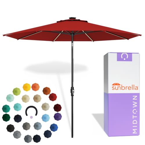 Image of Midtown Umbrellas LED Swilt - 10 Ft Solar LED Patio Umbrella, Red Canopy