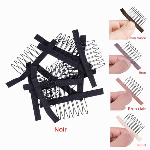 Lot de 24 peignes à 7 dents en acier polyester durable pour bonnets de perruque (noir) – vue 2