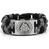 WYPAN Herren Wolf Kopf Armband, Viking Vintage Handgefertigte Gewebte Seil Armreif Nordische Mythologie Rune Amulett Schmuck Geschenke,Valknut,21cm