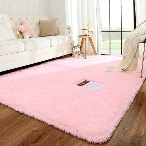 Image of Present Carpet for Room, Shaggy Rugs Fluffy Carpets, Indoor Modern Plush Area Rugs for Living Room Bedroom Kids Room, ETC Pink 3x5 feet