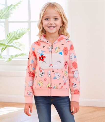 RETSUGO Girls Zip Up Hoodie Jacket Toddler Unicorn Rainbow Sweatshirt Kids Hooded Coat Casual Outerwear Size 2-7 Years2