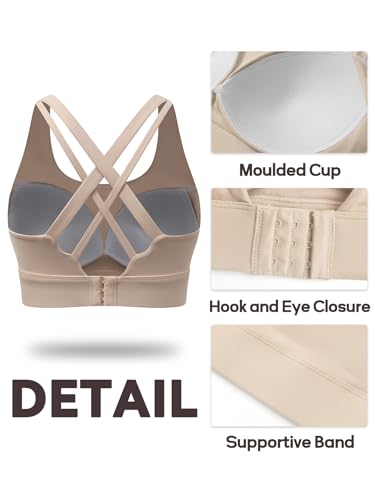 Sports Bras for Women High Support, High Impact Running Criss Cross Strappy Bra Crop Top, Molded Cup, Hook and Eye Closure4