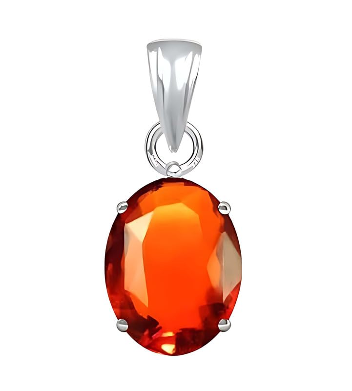 Ptm Natural Hessonite/Gomed 3.25 to 10.25 Ratti or 3.00 to 9.50 Carat Astrological Certified Gemstone bis Hallmark 925 Sterling Silver Pendant for Men & Women