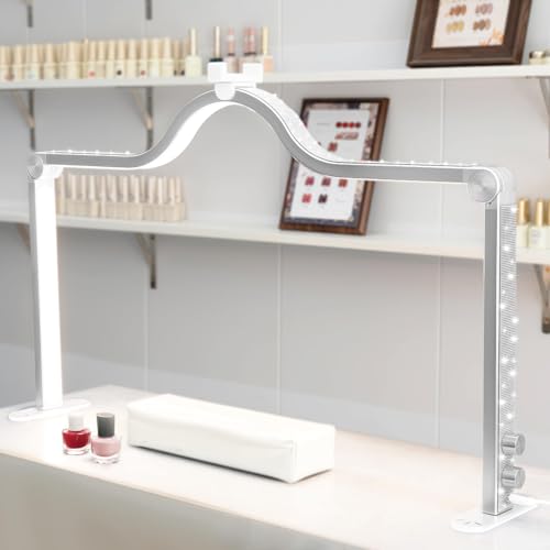 KEDAO Nail Light for Desk Half Moon Light for Nail Desk 34Inch Foldable LED Table Lamp Manicure for Table Adjustable Dimmable Half Moon Lamp for Lash Beauty Tattoos Crafts White