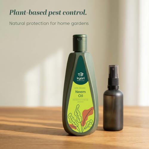 Image of Kyari Neem Oil for Plants 250 ml - Cold-Pressed Organic Neem Oil Spray Concentrate, Natural Pesticide for Plants - Plant Protection Spray for Insects & Mites - 100% Natural