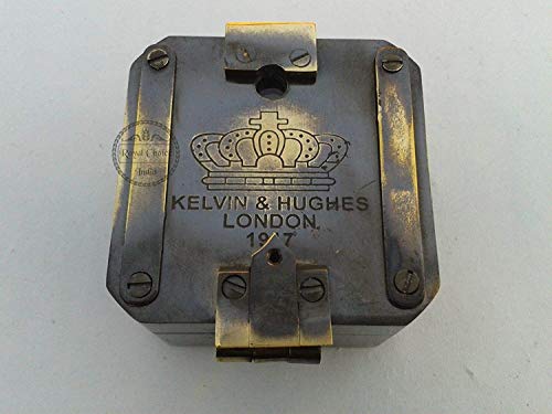 Brújula antigua de latón con estuche de cuero miniatura 4