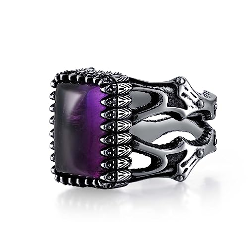 Amethyst Ring for Men S925 Sterling Silver Ring Square Handmade Silver Men Ring Amethyst Men's Ring Ottoman Style Amethyst Ring for Men Vintage Retro Jewelry for Men Him（Parent）