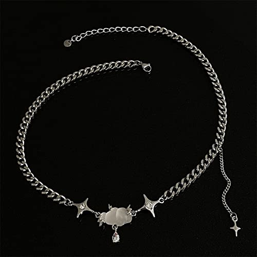 Kercisbeauty Titanium Steel Silver Chunky Chain Choker With Cloud Pendant Stars Punk Necklace Jewelry For Women Girls #TOP5