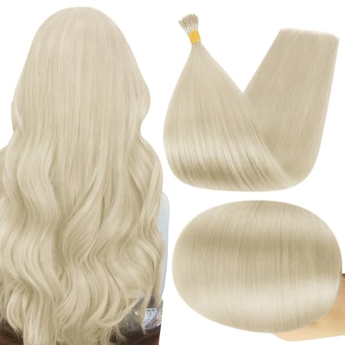 Full Shine I Tip Hair Extensions Human Hair 22 Inch Platinum Blonde Keratin Stick Tip Extensions 40g Cold Fusion Itip Human Hair Extensions for Women Add Length and Volume Seamless Blend