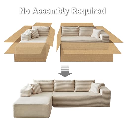 Caodoc 104 Inch Cloud Sectional Couch With Comfy Chaise, Boneless L Shape Sofa With Deep Seat, Minimalist Modular Couches Sleeper For Living Room Bedroom Apartment Lounge,Beige thumb #7