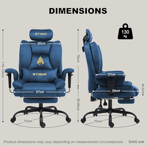 Image of Symino Gaming Chair with Footrest, 2D Armrests Up /Down & Left /Right, Suede Fabric Ergonomic Office Chair, 155 Recline Computer Chair for Desk, Blue