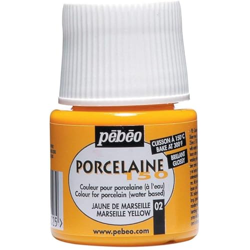 Pebeo Porcelaine 150 Ceramic Paint - Water-Based High-Gloss Color Paints for Porcelain, Premium Art Supplies, Non-Toxic & Heat-Safe, 45 ml Bottle, Marseilles Yellow, Marseille Yellow (024-002)