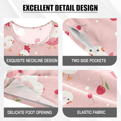ALAZA Cute Chicken Cherry Pajamas Set Short Sleeve Cotton Sleepwear Summer Pjs 2 Piece 5-14Y4