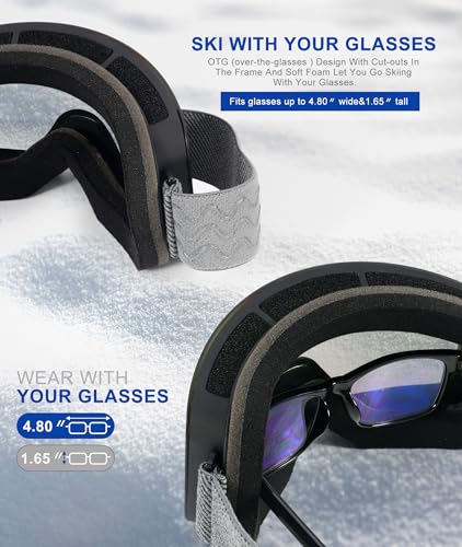 NSSIW Ski Goggles for Men Women Youth, OTG Snowboard Goggles Snow Goggles with Anti Fog and UV Protection Over Glasses 2 Pack - image 6