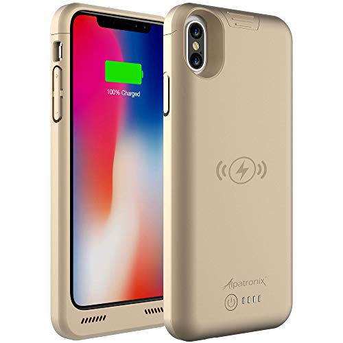 iPhone Xs/X Battery Case, 4200mAh Slim Portable Protective Extended Charger Cover with Wireless Charging Compatible with iPhone Xs & iPhone X (5.8 inch) BXX - (Gold)
