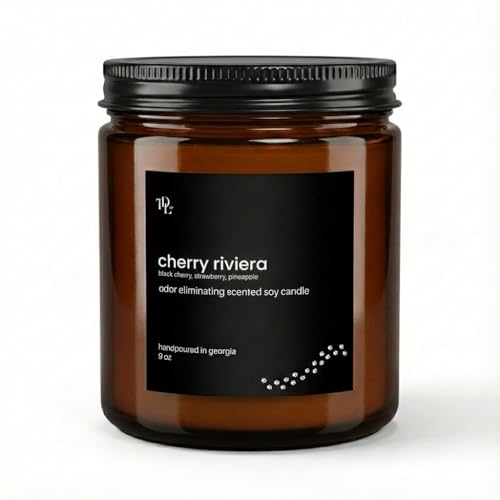 The Diamond Life Home Cherry Riviera Pet Odor Eliminator Candle – Black Cherry, Strawberry & Pineapple – Luxury Odor Neutralizing Candle for Homes with Dogs & Cats – Clean Burn – 9 oz