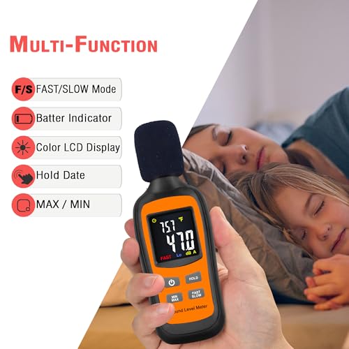 decibel meterdigital sound level meter portable spl meter35db to 135db temperature functionnoise meter with a-weighted maxmin fastslow data hold use for home noisy neighbor factory