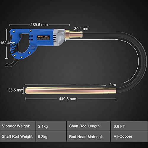 IMAYCC Betonrüttler 1300W 220V 4300 U/min, 2m Schlauchlänge aus Kupfer Betonwerkzeuge