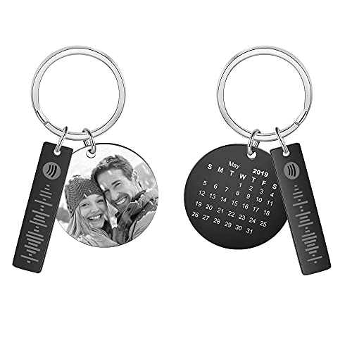 Rolaonly Femme Porte-clés Personnalisé Foto Calendrier Spotify Code Musical Acier inoxydable Cadeau pour Coupler Anniversaire Date d'anniversaire Cover