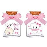 Eaasty 2 Piece Baby Keepsake Box Glass Baby First Teeth Curl Haircut Keepsake Holder for Boys and Girls(Pink,Girl Pattern)