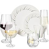 Camping Geschirr Set 4 Personen I 16-32 Teilig I Melamin I Optional Wassergläser Weingläser Champagner Flûtes Weißwein Rotwein Gläser (16-TLG. Geschirr + 16 Milano Gläser)
