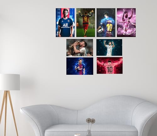 Image of Messi Poster - Football Posters for Wall Set of 8 300 GSM 12x8 Inch - Football Accessories Gifts for Men and Boys - Lionel Messi Gifts