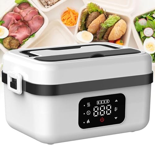 Lonchera eléctrica portátil con control de temperatura y temporizador, calentador de alimentos inalámbrico, acero inoxidable a prueba de fugas, recargable para oficina, viajes, camping