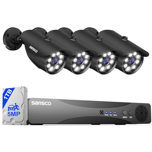 SANSCO 5MP 8 Channel DVR Outdoor CCTV Camera System with 1TB Hard Drive