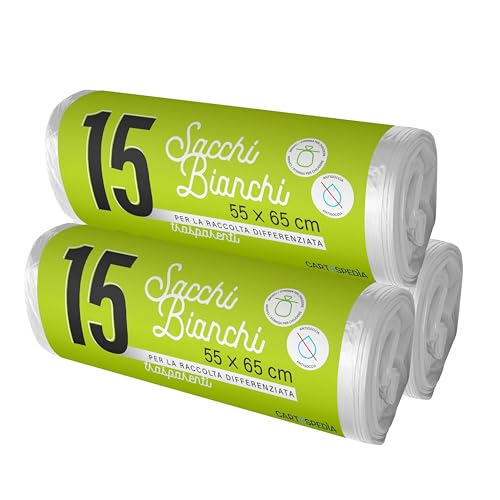 180 Sacchetti Spazzatura - BIODEGRADABILI- MISURA: 55x65 cm - con Manici | Sacchetti Immondizia da 40L, Trasparenti per Raccolta Differenziata | Buste Anti Umidità, Plastica Riciclata, Trasparenti