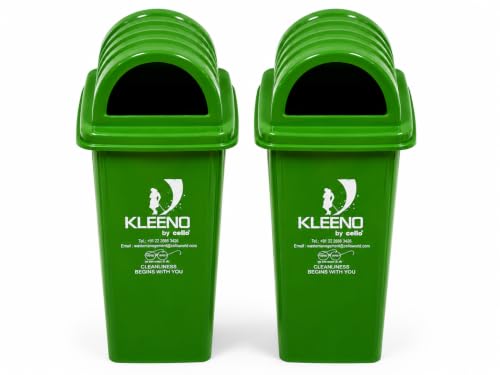 Image of Cello Kleeno Dome Lid Plastic Garbage Dustbin Bucket 60 LTR Green - Pack of 2