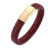 Ayoiow Pulsera de acero brillante para hombre de piel, pulsera trenzada con hebilla dorada, pulsera de acero para hombre, Acero inoxidable