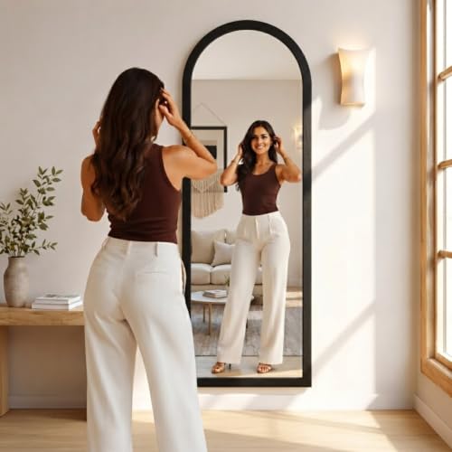 Image of Creative Arts n Frames 45X150 CM Full Length Dressing Chevel Long Strong Framed HD Mirror for Bedroom Living Room Home Office (Classic Black 18x60 inch Full Length Framed Arch HD Mirror)