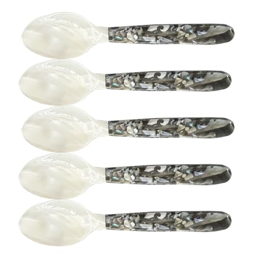 Cucharas de caviar con asas redondas | Exquisito utensilio de nácar | 5 piezas | Diseño decorativo y elegante | Calidad de lujo | Perfecto para servir mariscos y platos gourmet