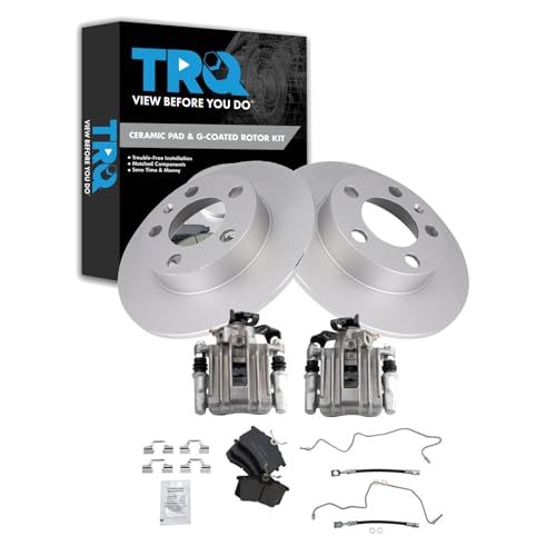 Image of TRQ Rear Brake Pad and Rotor Set Ceramic Coated Rotors Calipers Compatible with 2007-2010 Volkswagen Beetle 1999 Golf