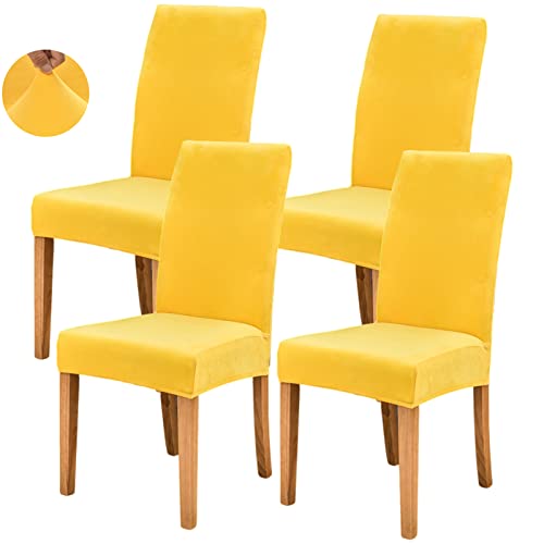 Jusmate Velvet Chair Covers For Dining Room, Soft Velvet Plush Stretch Dining Chair Slipcovers, Washable Removable Parsons Chair Protectors Set Of 4, Yellow #TOP8